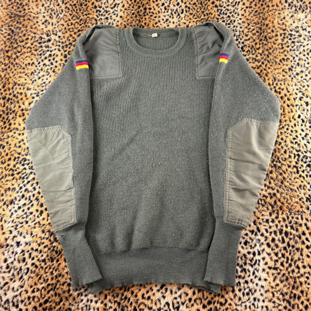 German Military Commando Sweater Olive Drab Green Wool Blend Pullover Size 50